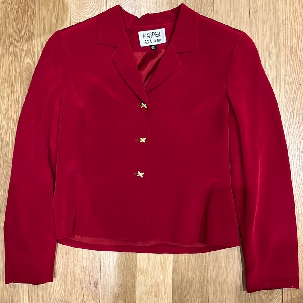 Vintage Kasper A.S.L. Size 6P Petite Red Silk Blazer Jacket